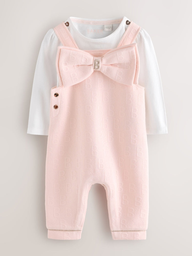 Baker by Ted Baker Pink Jacquard Bow Dungarees & T-Shirt Set - Pink Jacquard Bow Dungarees & / Up To 3 Months (50 - 62cm)
