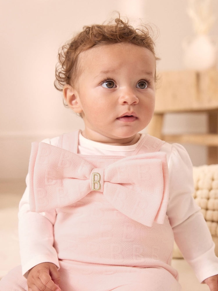 Baker by Ted Baker Pink Jacquard Bow Dungarees &amp; T-Shirt Set