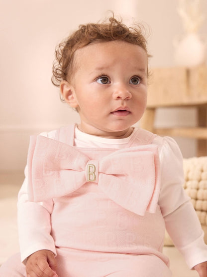 Baker by Ted Baker Pink Jacquard Bow Dungarees &amp; T-Shirt Set