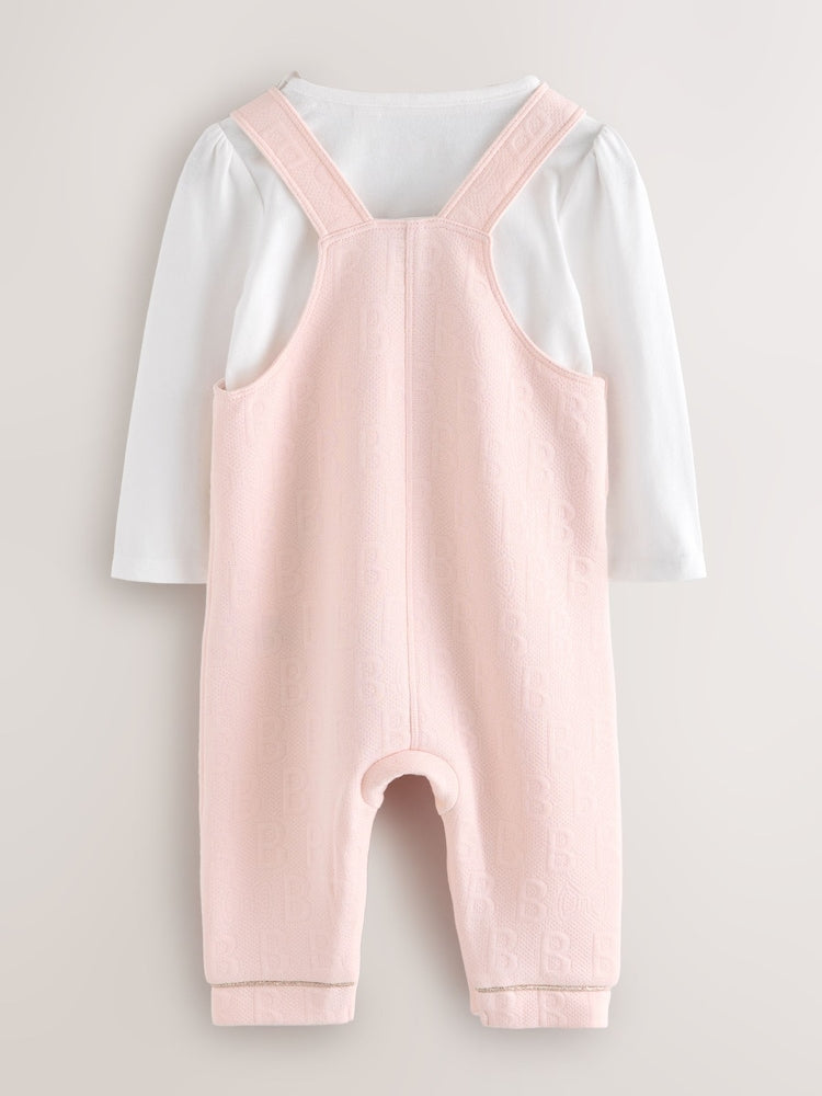 Baker by Ted Baker Pink Jacquard Bow Dungarees &amp; T-Shirt Set