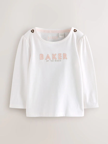 Baker by Ted Baker Pink Jacquard Bow Dungarees &amp; T-Shirt Set
