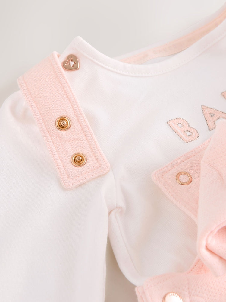 Baker by Ted Baker Pink Jacquard Bow Dungarees &amp; T-Shirt Set