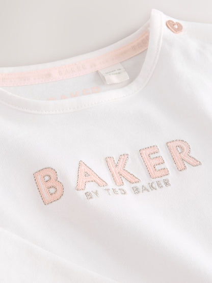 Baker by Ted Baker Pink Jacquard Bow Dungarees &amp; T-Shirt Set