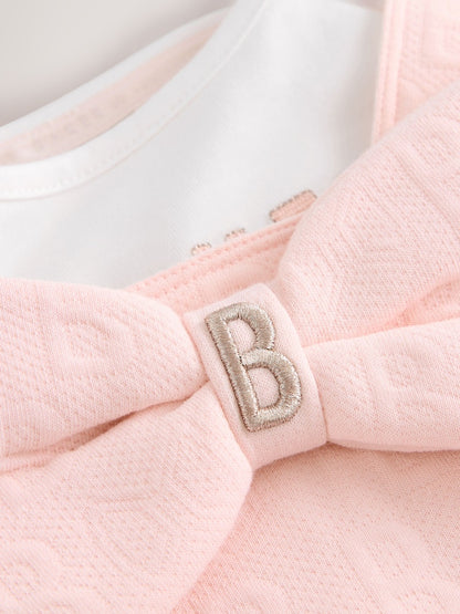 Baker by Ted Baker Pink Jacquard Bow Dungarees &amp; T-Shirt Set