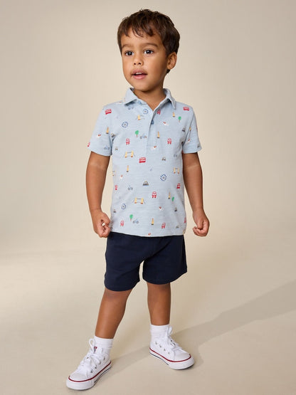 Blue All Over Printed London Short Sleeve Polo Shirt and Shorts Set (3mths-7yrs)