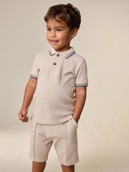 Neutral Short Sleeve Polo Shirt and Shorts Set (3mths-7yrs) - Neutral / 12-18 Months (80-86cm)