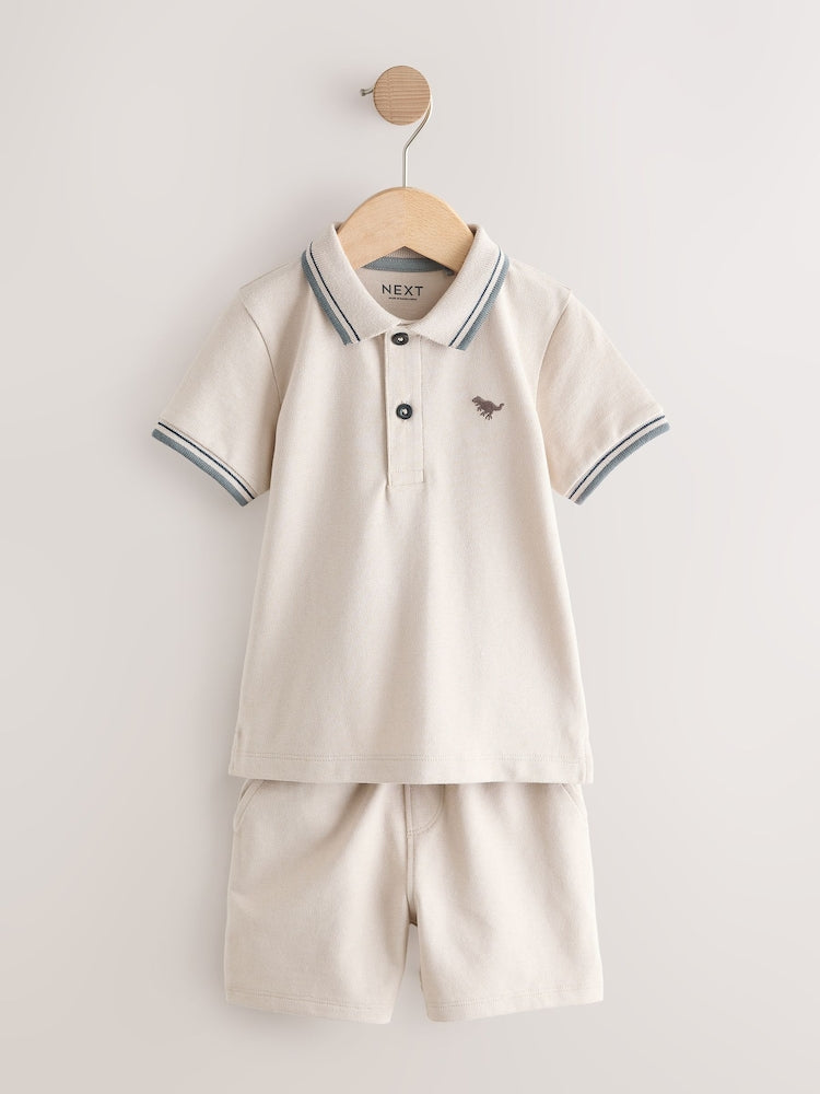 Neutral Short Sleeve Polo Shirt and Shorts Set (3mths-7yrs)