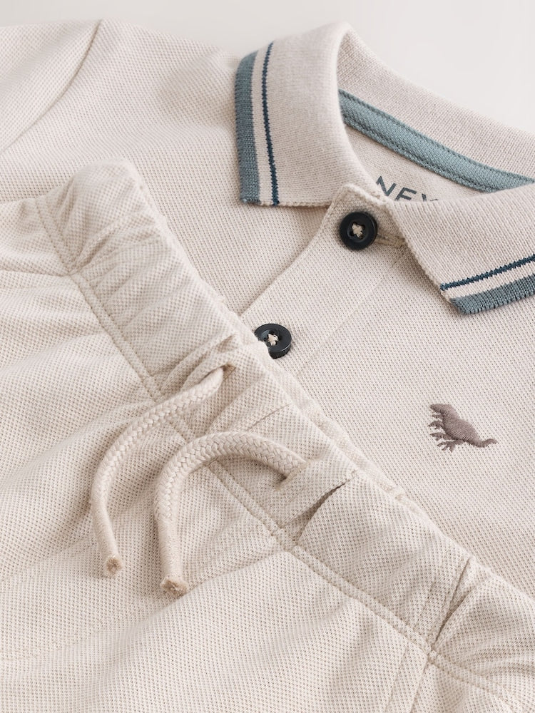 Neutral Short Sleeve Polo Shirt and Shorts Set (3mths-7yrs)