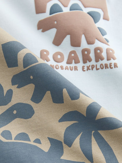 Blue/Brown Dinosaur Spikes Short Sleeve T-Shirt and Shorts Set 2 Pack (3mths-7yrs) - Size 3-6 Months (62-68cm)