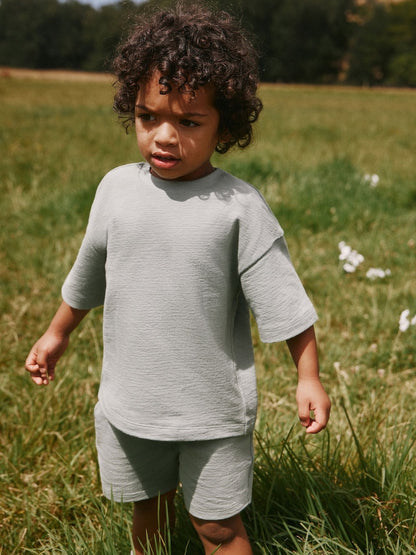 Sage Green Textured Short Sleeve T-Shirt and Shorts Set (3mths-7yrs) - Size 3-6 Months (62-68cm) - Sage Green