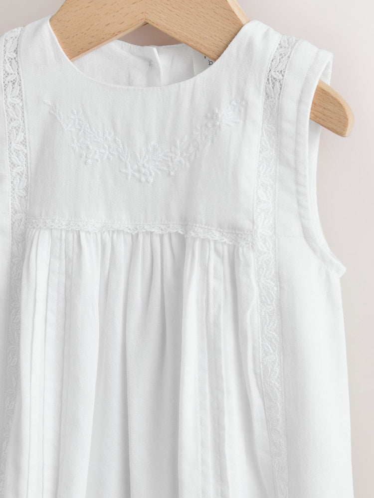 White Lace Woven Baby Romper (0mths-2yrs)