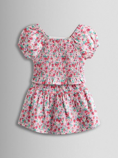JoJo Maman Bébé Pink Smocked Cap Sleeve Top &amp; Skort Set - Pink / 7 - 8 Years (122 - 128cm)