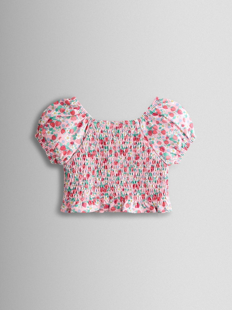 JoJo Maman Bébé Pink Smocked Cap Sleeve Top &amp; Skort Set