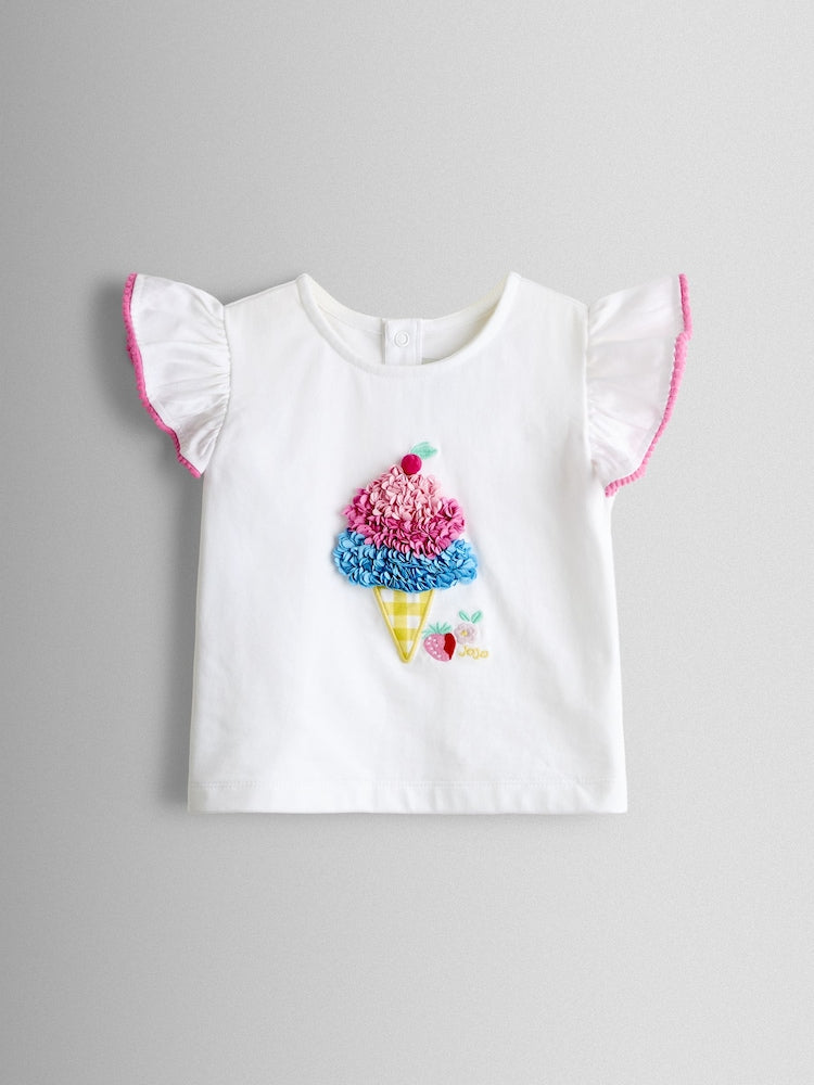 JoJo Maman Bébé Cobalt Blue Ice Cream Frill Sleeve Top &amp; Short Set