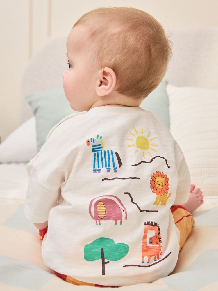 Orange Stripe Safari Animals Top &amp; Trousers Baby Set (0mths-2yrs)