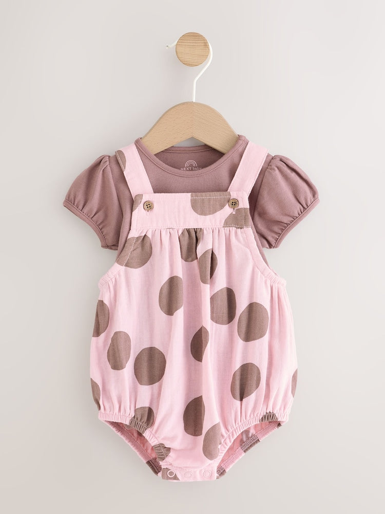 Chocolate Brown Spot Woven Baby Bubble Romper and Bodysuit 2 Piece Set (0mths-2yrs) - Up to 1 Month (50-56cm)