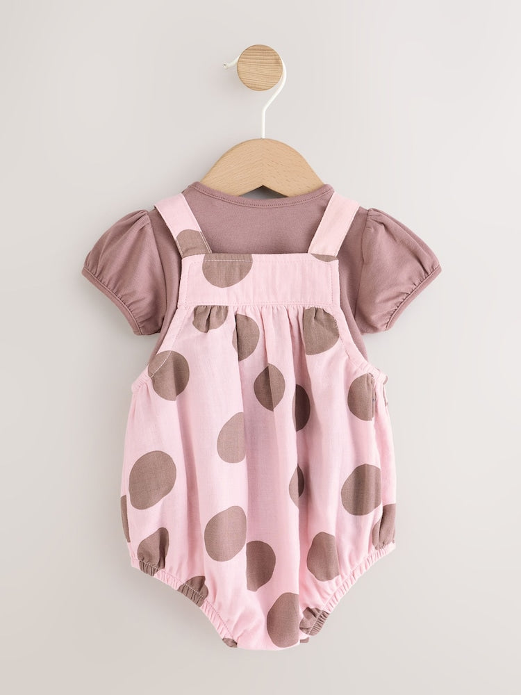 Chocolate Brown Spot Woven Baby Bubble Romper and Bodysuit 2 Piece Set (0mths-2yrs)
