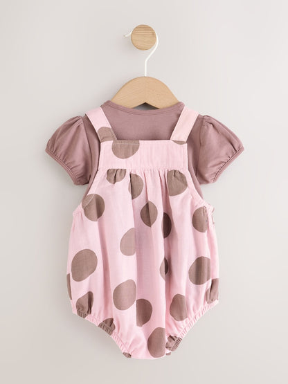 Chocolate Brown Spot Woven Baby Bubble Romper and Bodysuit 2 Piece Set (0mths-2yrs)