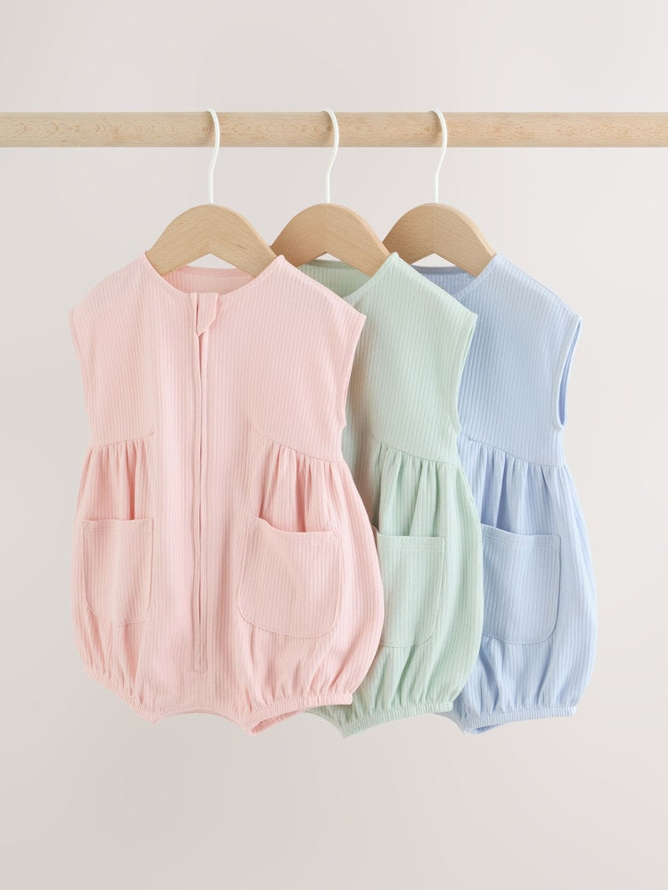 Pastel Colour Zip Through Baby Rompers 3 Pack - Pastel Colour / 12-18 Months (80-86cm)