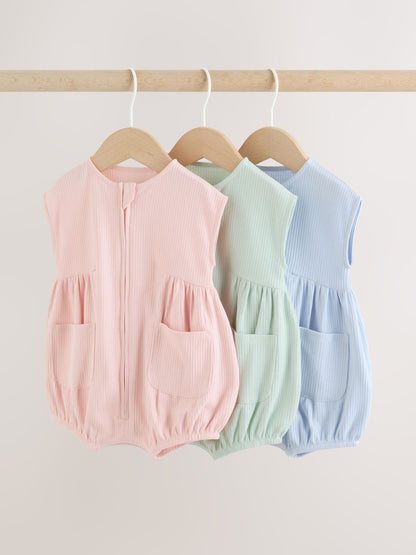 Pastel Colour Zip Through Baby Rompers 3 Pack - Pastel Colour / 12-18 Months (80-86cm)