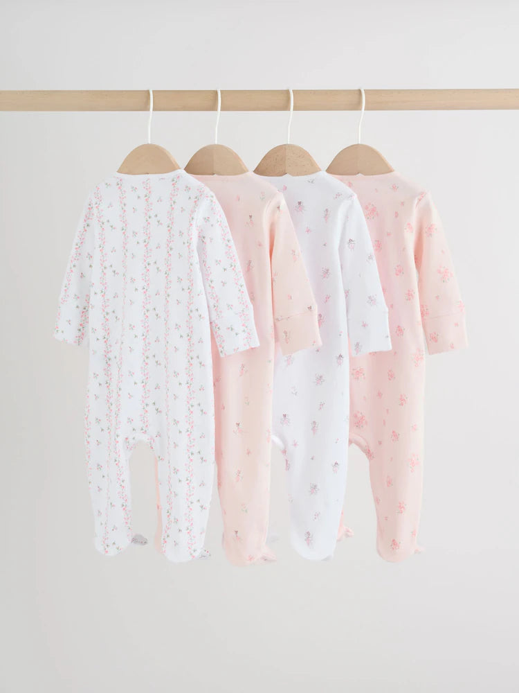 Pink Two Way Zip Baby Sleepsuit 4 Pack (0mths-2yrs)