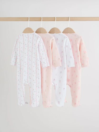 Pink Two Way Zip Baby Sleepsuit 4 Pack (0mths-2yrs)