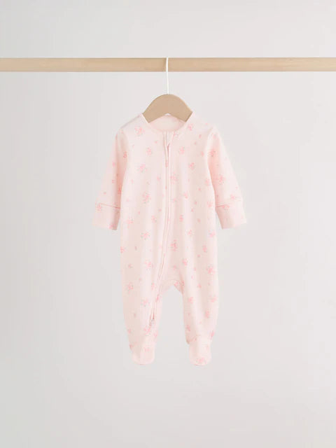 Pink Two Way Zip Baby Sleepsuit 4 Pack (0mths-2yrs)