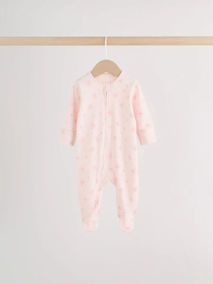 Pink Two Way Zip Baby Sleepsuit 4 Pack (0mths-2yrs)