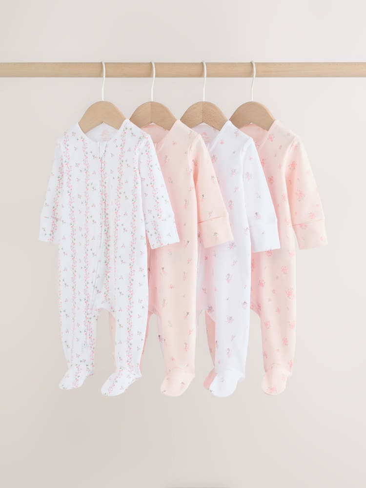Pink Two Way Zip Baby Sleepsuit 4 Pack (0mths-2yrs)
