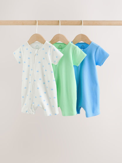 Blue Two Way Zip Baby Rompers 3 Pack (0mths-3yrs) - 12-18 Months (80-86cm)