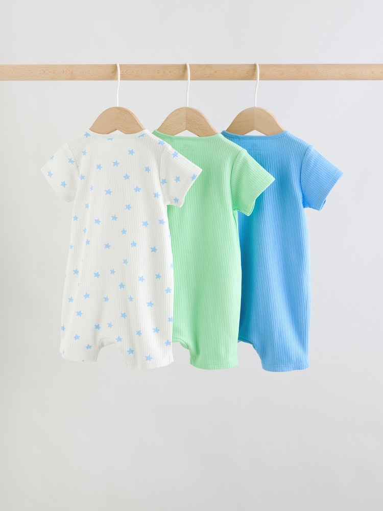 Blue Two Way Zip Baby Rompers 3 Pack (0mths-3yrs)
