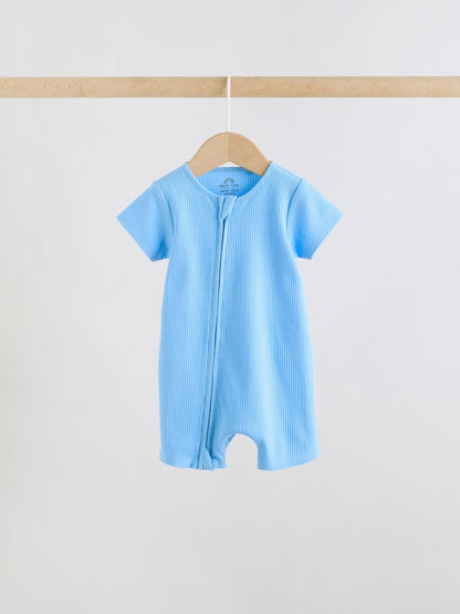 Blue Two Way Zip Baby Rompers 3 Pack (0mths-3yrs)