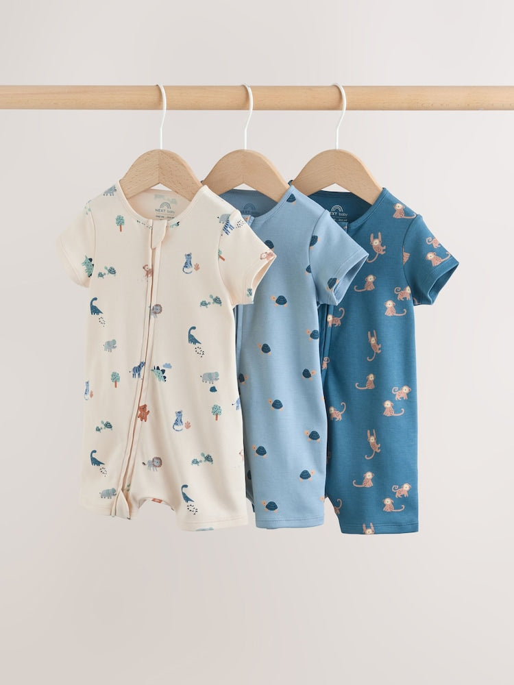 Teal Blue Two Way Zip Baby Rompers 3 Pack (0mths-3yrs) - Size 50cm (First Size)