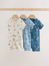 Teal Blue Two Way Zip Baby Rompers 3 Pack (0mths-3yrs) - Size 50cm (First Size)