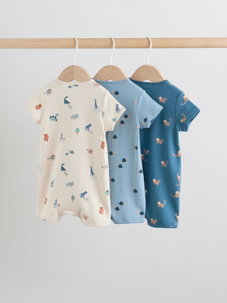 Teal Blue Two Way Zip Baby Rompers 3 Pack (0mths-3yrs) - Size 50cm (First Size)