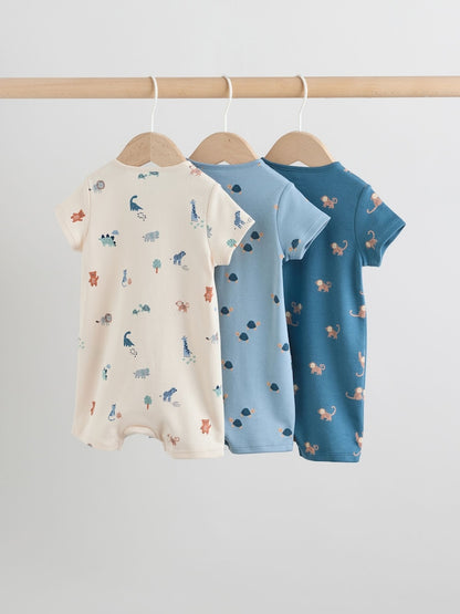 Teal Blue Two Way Zip Baby Rompers 3 Pack (0mths-3yrs) - Size 50cm (First Size)