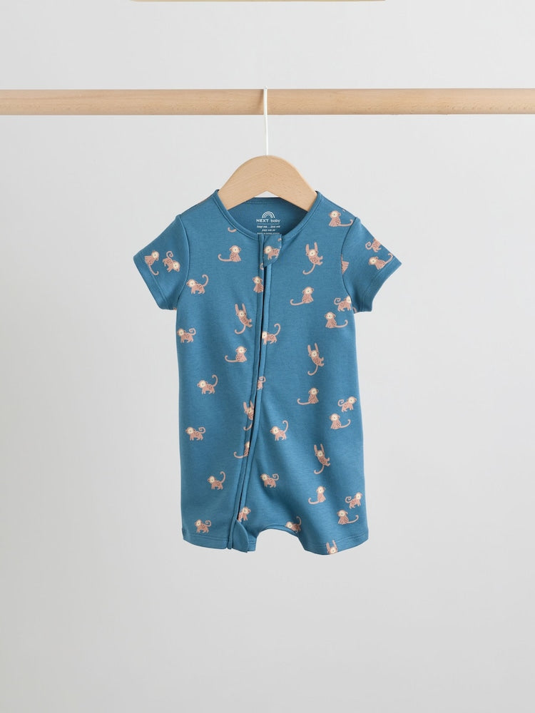 Teal Blue Two Way Zip Baby Rompers 3 Pack (0mths-3yrs) - Size 50cm (First Size)