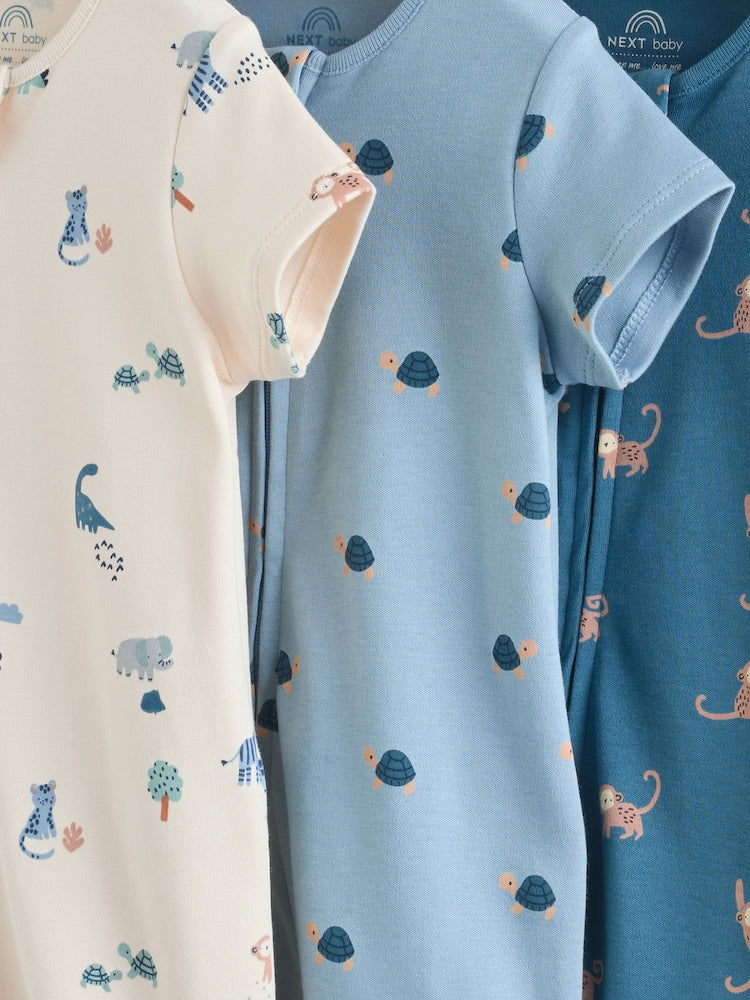 Teal Blue Two Way Zip Baby Rompers 3 Pack (0mths-3yrs) - Size 50cm (First Size)