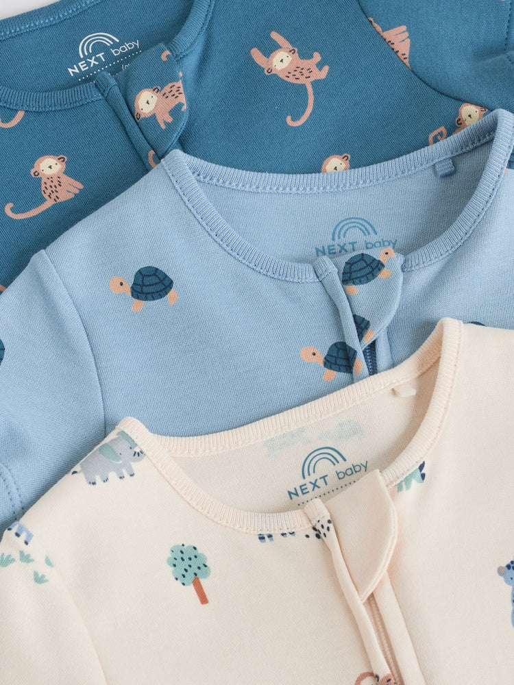 Teal Blue Two Way Zip Baby Rompers 3 Pack (0mths-3yrs) - Size 50cm (First Size)
