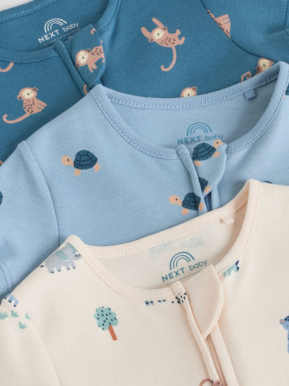 Teal Blue Two Way Zip Baby Rompers 3 Pack (0mths-3yrs) - Size 50cm (First Size)