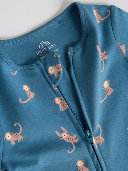 Teal Blue Two Way Zip Baby Rompers 3 Pack (0mths-3yrs) - Size 50cm (First Size)