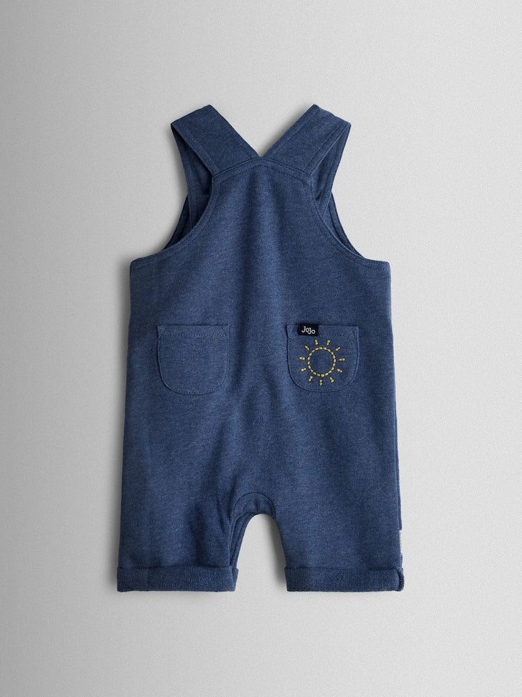 JoJo Maman Bébé Blue Boat 2-Piece Appliqué Dungarees &amp; T-Shirt Set