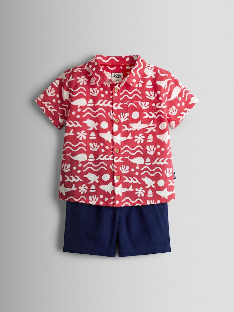 JoJo Maman Bébé Red Ocean 2-Piece Shirt &amp; Short Set