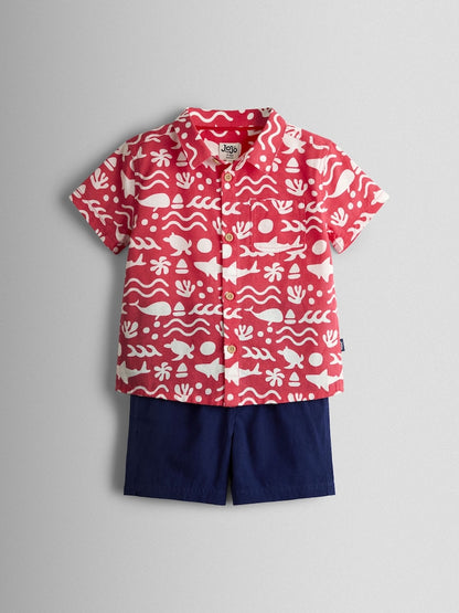 JoJo Maman Bébé Red Ocean 2-Piece Shirt &amp; Short Set