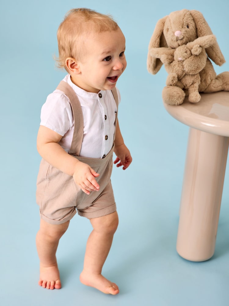 JoJo Maman Bébé Natural 2-Piece Grandad Shirt &amp; Shorts Set