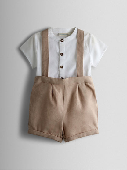 JoJo Maman Bébé Natural 2-Piece Grandad Shirt &amp; Shorts Set