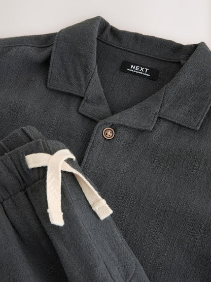 Charcoal Grey Short Sleeve Revere Collar Shirt &amp; Shorts Set (3mths-10yrs)
