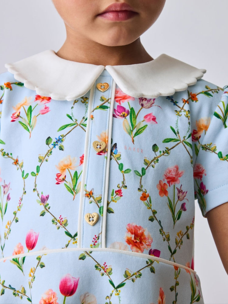 Baker by Ted Baker Blue Trellis Print Floral Ponte Dress
