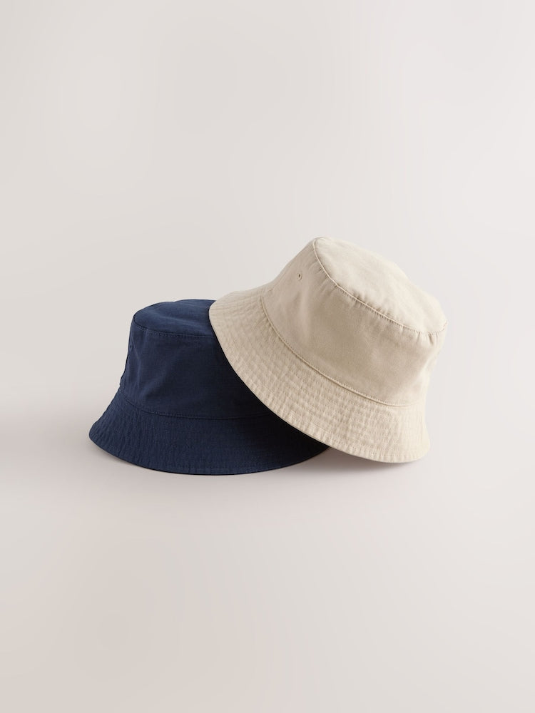 Navy Blue/Stone Plain Bucket Hats 2 Pack (3mths-16yrs) - Navy Blue/Stone / 11-13 Years (146-158cm)