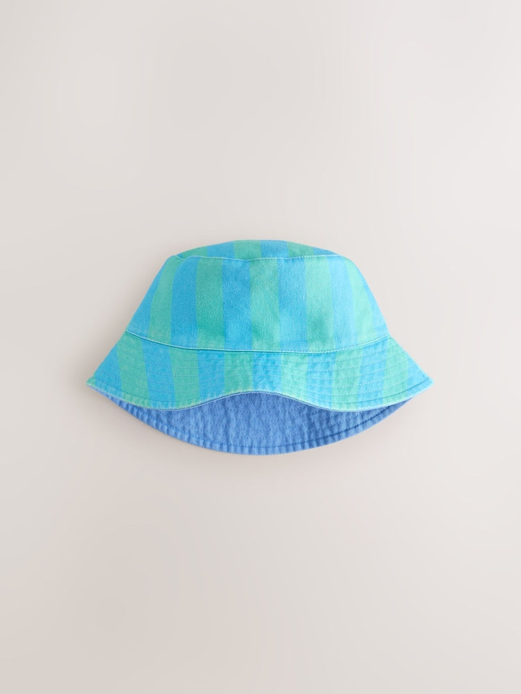 Blue/Green Reversible Bucket Hat (3mths-16yrs) - Size 3-9 Months (62-74cm)